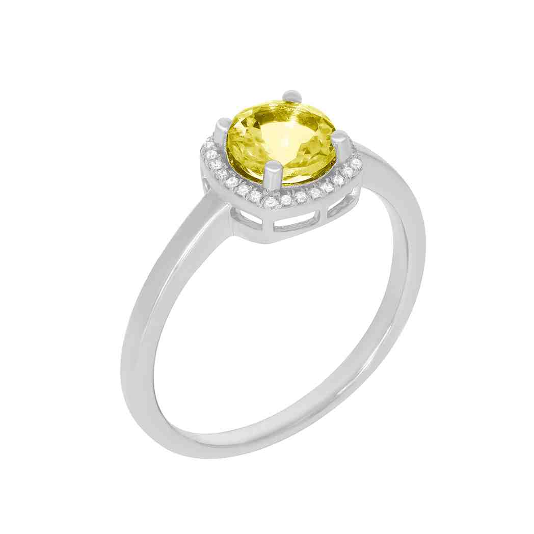 Round Yellow Topaz with a Halo Engagement Ring PD31345ALR YELLOW TOPAZ
